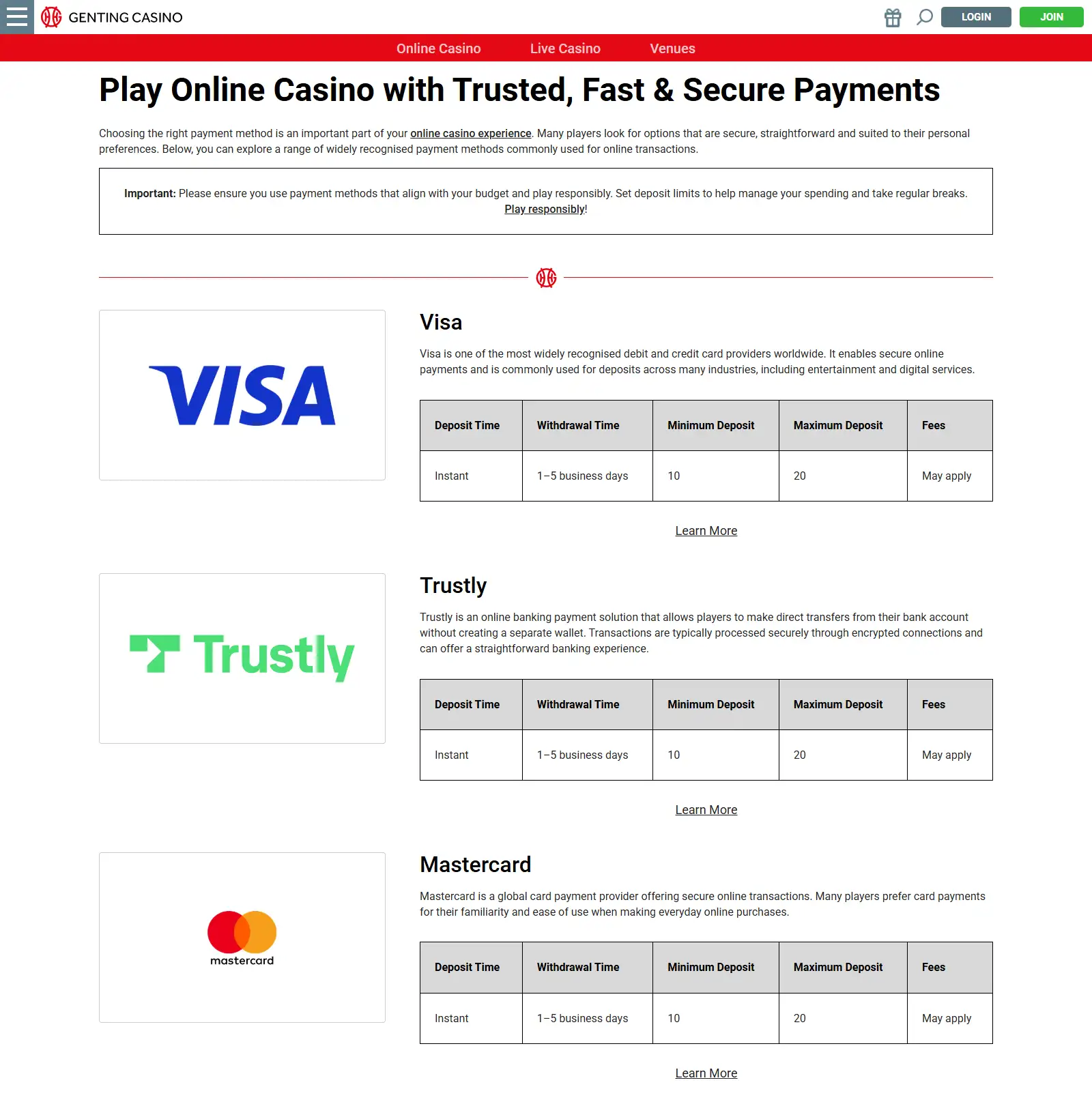 Genting Casino Payment Methods UK – Deposits and Withdrawals