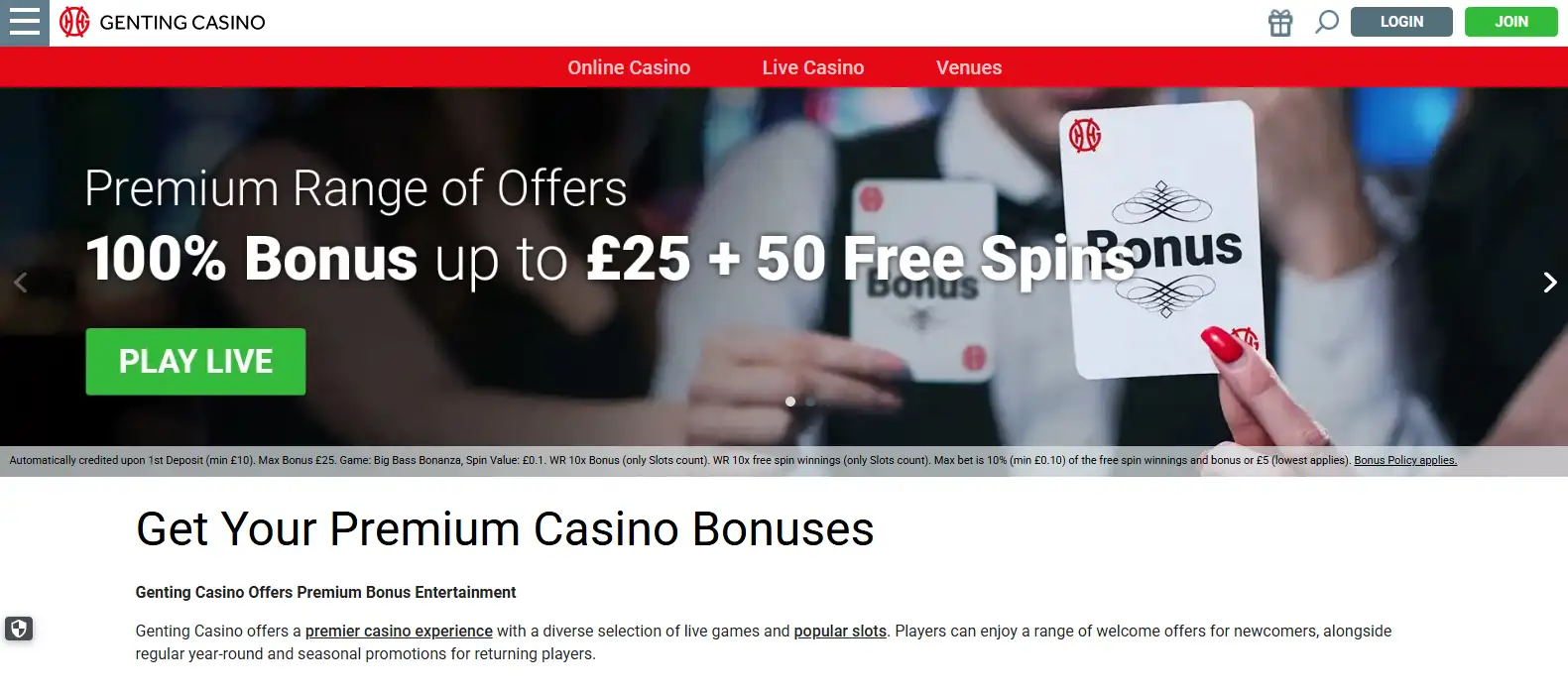 Genting Casino promotions page showing welcome offer cards in pounds sterling